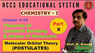 Postulate of Molecular Orbital Theory MOT  Ch03 Part X ChemistryI  Prof M Naeem  Lec25 [upl. by Bergmann]