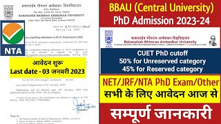 BBAU PhD Application started  Central University NTA PhDNET All Information PhD Admission 2023 [upl. by Llain335]