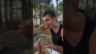 Tasting American MRE Food in the wild🪵🏕️ [upl. by Lebasi]