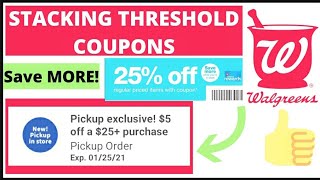 STACKING THRESHOLD COUPONS  Walgreens Couponing  SAVE MORE [upl. by Mossman436]