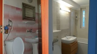 Amenajari interioare baie mica renovatarenovare baie apartamenBaie renovata cu faianta bej [upl. by Hannahoj657]