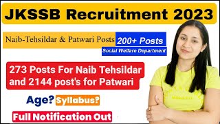 JKSSB New Posts 2023  JKSSB Naib Telsildar Recruitment 2023  JKSSB Social Welfare Recruitment 2023 [upl. by Fuld]