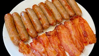 AIR FRYER SAUSAGES amp BACON  NO OIL RECIPE [upl. by Annaiek]