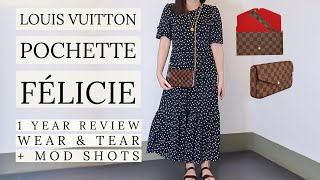 REVIEW WEAR amp TEAR of LOUIS VUITTON POCHETTE FELICIE [upl. by Onitnelav502]