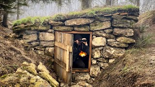 Building a secret survival dugout  Underground shelter made of stone [upl. by Ailb]