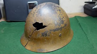 Straight From Okinawa A Battle Damaged Japanese Type 90 Helmet Bringback From The South Pacific [upl. by Eceertal]