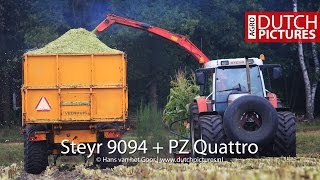 Steyr 9094 with PZ header  Harvesting maize  Mais hakselen  Chopping corn  Maisernte [upl. by Anailil471]