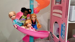 Elsa amp Anna toddlers  LOL dollhouse  spiral slide  slime play [upl. by Carolyne]