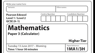 Edexcel GCSE Maths Higher Paper 2017  Paper 3 Questions 16  20 [upl. by Alleiram]