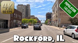 Driving Around Downtown Rockford Illinois in 4k Video [upl. by Aisatsan]