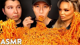 ASMR NUCLEAR FIRE NOODLES with NIKOCADO AVOCADO amp TRISHA PAYTAS No Talking MUKBANG [upl. by Saloma]