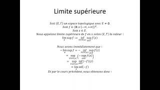 Espaces topologiques partie 160  Limite supérieure [upl. by Nosnibor]