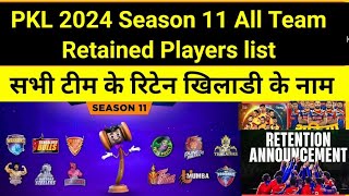 PKL 2024 Season 11 All Teams Retained Players list  Pro Kabaddi 2024 Season 11 All Team Retain Name [upl. by Kelwen545]