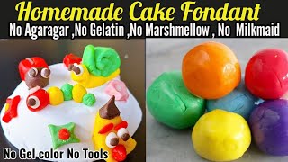 Homemade Fondant recipe No Gelatin No AgarAgar Easy cake Fondant RecipeHow to make fondant at home [upl. by Lach]