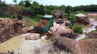 Incredible Dump Truck Drive Back Uploading Landslide Fall into the Pond Help by Dozer amp Excavator [upl. by Froh495]