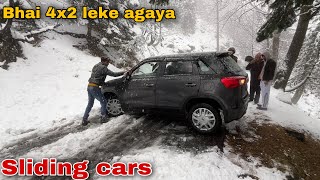 Sliding cars in Manali  First snowfall ma Itne sare accidents [upl. by Brien]