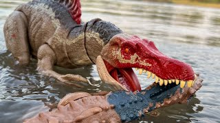 SPINOSAURUS VS SCORPIOS REX VS RAJASAURUS  Escape The Dinosaur Chase  Jurassic World [upl. by Euqinot]