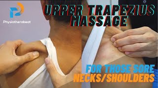 How To Massage Sore Neck and Shoulders Upper Trapezius [upl. by Nauht]