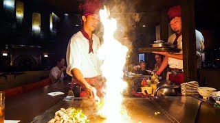 Teppanyaki LOBSTER amp STEAK  Amazing Knife Skills and Fire Cooking in Waikiki Hawaii [upl. by Assiral]