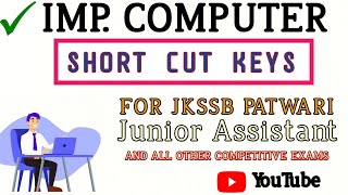 Important computer shortcut keys for jkssb patwari  Juniors Assistant  jkp  SSC MTS CGL EXAM [upl. by Asinla136]