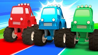 Monster Trucks with BIG WHEELS A new race for cars and trucks Helper Cars cartoons for kids [upl. by Filberto]