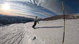 Sunset peaceful snowboarding riding at Mammoths road runner [upl. by Ycak518]