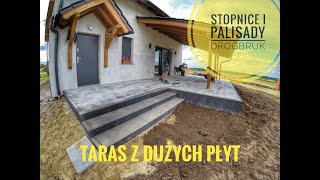 Taras z dużych płyt schody z gotowych stopni i palisad  Jak to zrobić Brukarz Drogbruk mimal [upl. by Angelique]