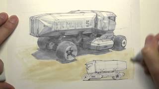 Copic Marker Rendering scifi truck [upl. by Enilrek]