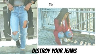 How to rip destroy your jeans Comment déchirer ton jean [upl. by Llenna]