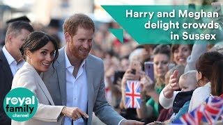 Prince Harry and Meghan delight crowds in Sussex on first official visit to the county [upl. by Drannek]