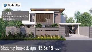 Sketchup house design 135 x 15 m render enscape [upl. by Idalla]