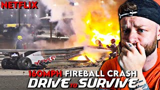 FIRST TIME WATCHING F1  Grosjeans Fireball Crash  DRIVE TO SURVIVE [upl. by Drofnil378]