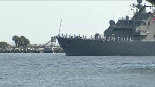 USS Detroit returns to Naval Station Mayport after four months at sea [upl. by Elleiand]