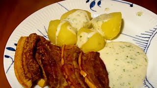 Danish National Dish Fried PorkBacon w Parsley Sauce  Recipe  3 [upl. by Aiet136]