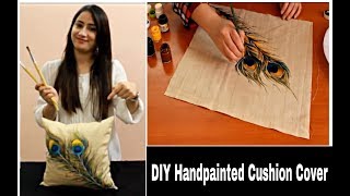 Handmade Cushion CoverPeacock feather Painting DIY [upl. by Ynohtnaluap945]