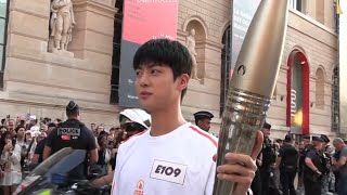 BTS Jin holds Olympics Torch in Paris the Louvre 진 파리올림픽 성화봉송 [upl. by Doreg]