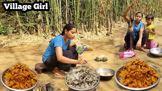 GOAT INTESTINE CURRY cooking amp eating with rice for lunch by Santali tribe  rural village recipe [upl. by Adnirol219]