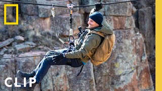 Bradley Cooper attempts to cross a snowy ravine on his own  Running Wild with Bear Grylls [upl. by Zuliram]