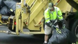 Garbage Truck Packing Lots of Garbage Bags with Dust [upl. by Ashil526]