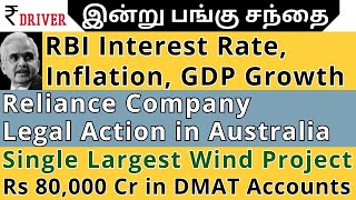 RBI MPC Meeting  Tamil share market news  Reliance  PAYTM  TRF  Inox Wind KEC DroneAcharya News [upl. by Partan]