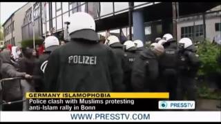 GermanyPolice Clash with Muslims Protesting AntiIslam Rally in Bonn ©PressTV [upl. by Tamqrah]