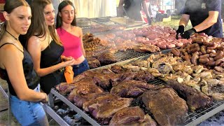 Italy Street Food Giant Fest Burgers Tbone Angus Grilled Meat Fiera dei Mangiari Mantova [upl. by Kistner214]