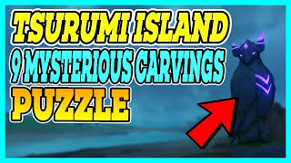 All 9 Mysterious Carvings Puzzle in Tsurumi Island  Thunderbirds Statue Locations  Genshin Impact [upl. by Eduj]