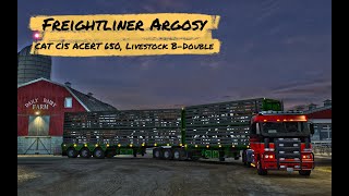 Freightliner Argosy CAT C15 ACERT 650 Tuned Livestock BDouble  Bulls ats truck logitechg29 [upl. by Uri]