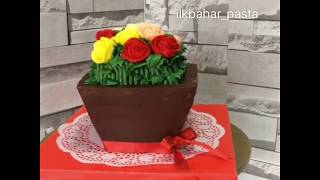 Çiçek Sepeti Pasta  Making a Flowerpot Cake with Colored Roses 🌹 [upl. by Touber]