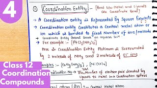 4 Coordination entity Ambidentate ligands monodentate ligands coordination compound class12 [upl. by Notlaw]