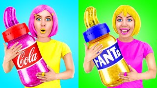 Pink VS Yellow Food Challenge Eating Only 1 Color Food For 24 HRS Cool Hacks [upl. by Whall]