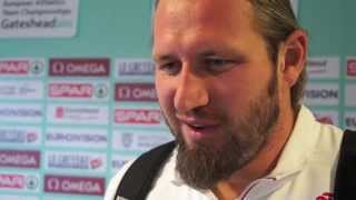 Tomasz Majewski POL after second place in shot put at Gateshead 2013 [upl. by Bomke]