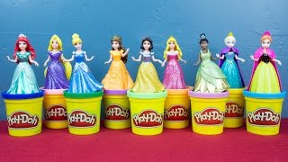 Ariel Elsa Anna Rapunzel Cinderella Snow White Aurora Tiana Belle Disney Princess Play Doh Dress Up [upl. by Tnahs]