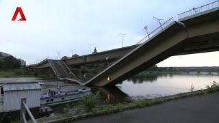 Partial collapse of Carola Bridge in Dresden Germany [upl. by Umont]